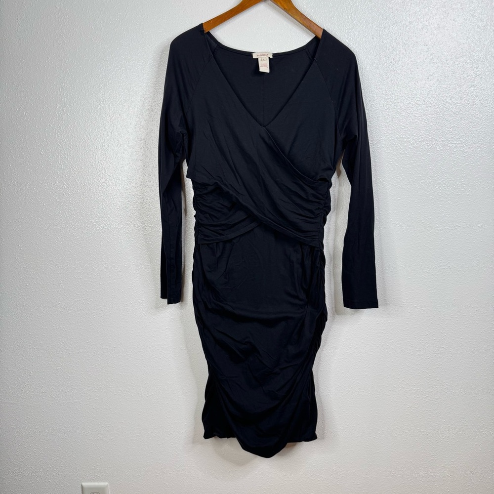 Sundance Eternal Compliments Black Ruched Bodycon Midi Dress Size Large